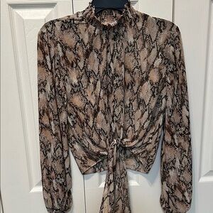 FAVLUX Brown Snake Print Tie-Front Blouse